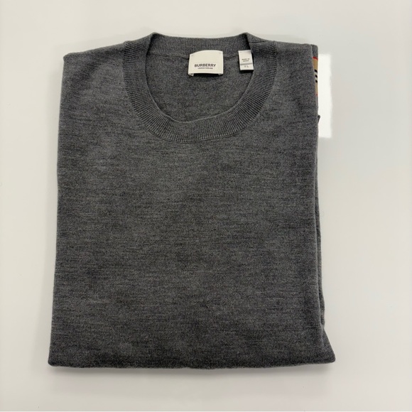 Burberry 100% Merino Wool Crewneck Sweater Gray Men’s Large